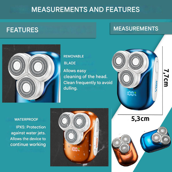Електробритва роторна IPX5 LED дисплей Blue VGR V-346