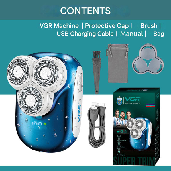 Електробритва роторна IPX5 LED дисплей Blue VGR V-346