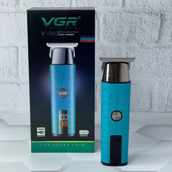 Тример акумуляторний 3 насадки LED дисплей синій VGR V-943