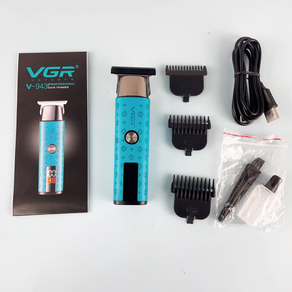 Тример акумуляторний 3 насадки LED дисплей синій VGR V-943