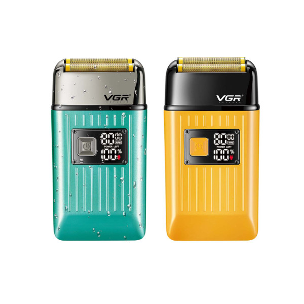 Електробритва шейвер акумуляторна подвійне лезо 2 насадки висувний триммер IPX6 LED дисплей зелена VGR V-357