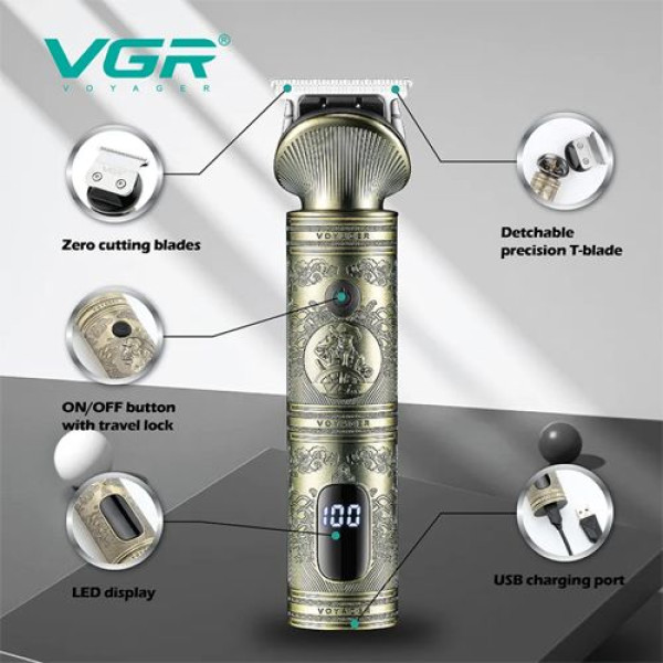 Тример акумуляторний Professional 4 насадки LED дисплей VGR V-962