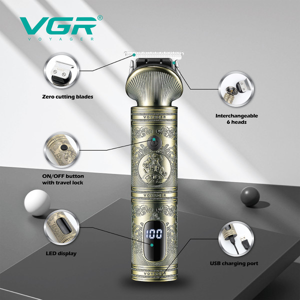 Набор для стрижки VGR V-106 6 в 1, 14 насадок, LED Display