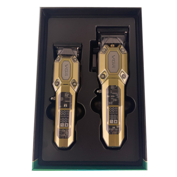 Комплект для стрижки 2 в 1 10 насадок LED дисплей 7000 RPM VGR V-600&900 Gold