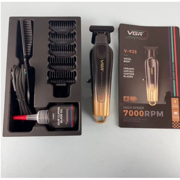 Тример акумуляторний 5 насадок LED дисплей золотистий 7000 RPM VGR V-935