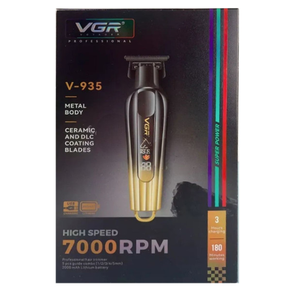 Тример акумуляторний 5 насадок LED дисплей золотистий 7000 RPM VGR V-935