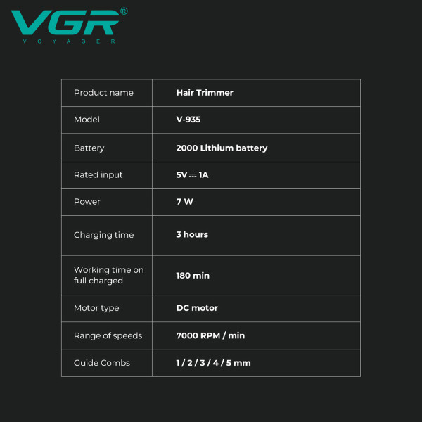Тример акумуляторний 5 насадок LED дисплей золотистий 7000 RPM VGR V-935