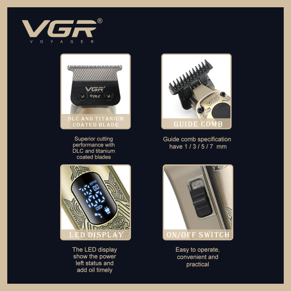 Тример акумуляторний 4 насадки LED дисплей 7000 RPM VGR V-954