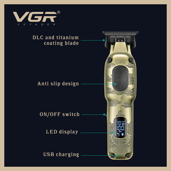 Тример акумуляторний 4 насадки LED дисплей 7000 RPM VGR V-954