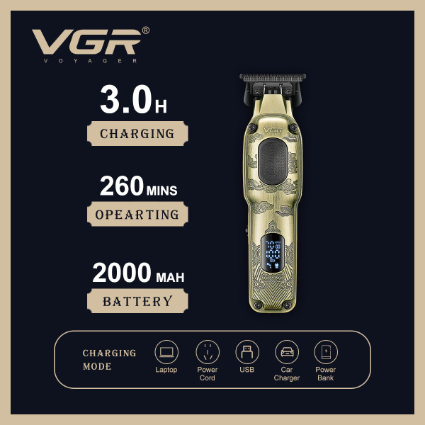 Тример акумуляторний 4 насадки LED дисплей 7000 RPM VGR V-954