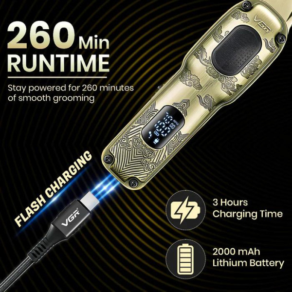 Тример акумуляторний 4 насадки LED дисплей 7000 RPM VGR V-954