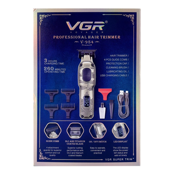 Тример акумуляторний 4 насадки LED дисплей 7000 RPM VGR V-954