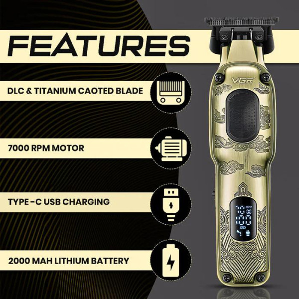 Тример акумуляторний 4 насадки LED дисплей 7000 RPM VGR V-954