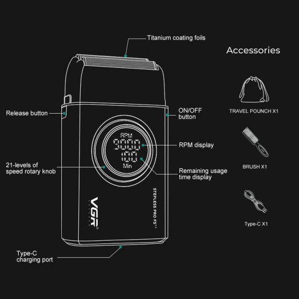 Комплект VGR 2 в 1 V-977&V-377 BLACK, триммер и шейвер
