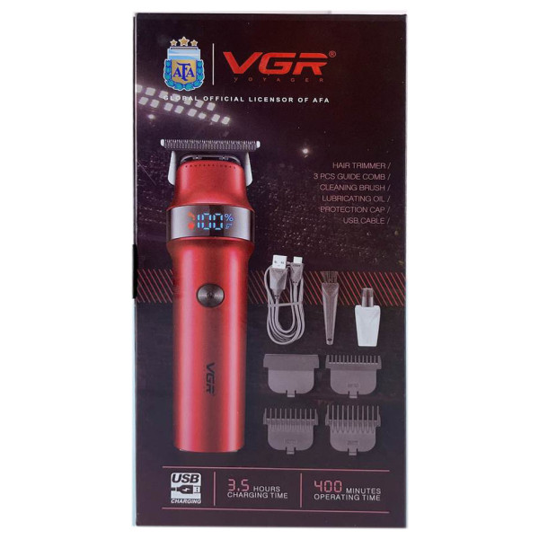 Тример акумуляторний 3 насадки LED дисплей червоний VGR V-987