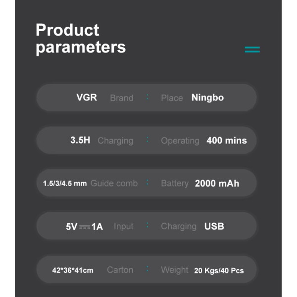 Тример акумуляторний 3 насадки LED дисплей червоний VGR V-987