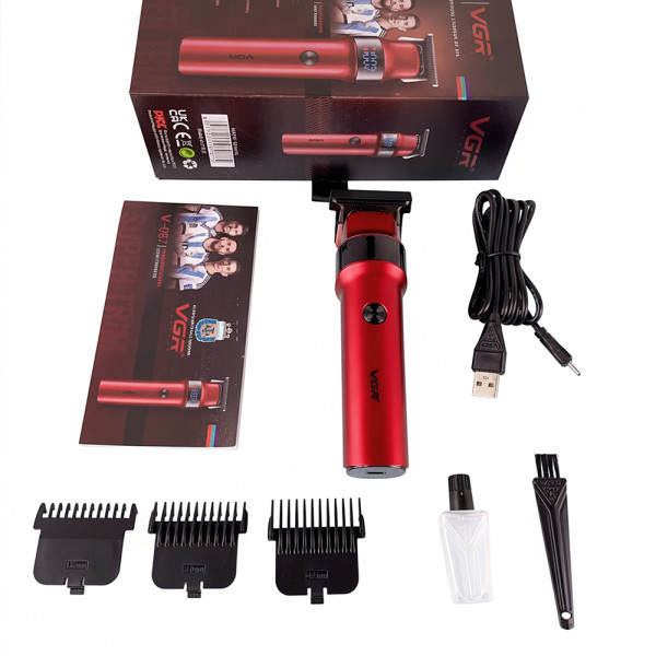 Тример акумуляторний 3 насадки LED дисплей червоний VGR V-987