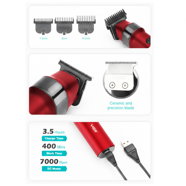 Тример акумуляторний 3 насадки LED дисплей червоний VGR V-987