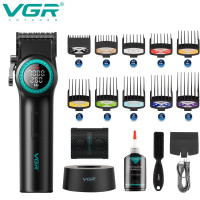 Машинка для стрижки акумуляторна 10 насадок 9000 RPM 4600 mAh LED підсвічування чорне VGR V-001