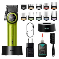 Машинка для стрижки аккумуляторная 10 насадок 9000 RPM 4600 mAh LED подсветка зеленая VGR V-001
