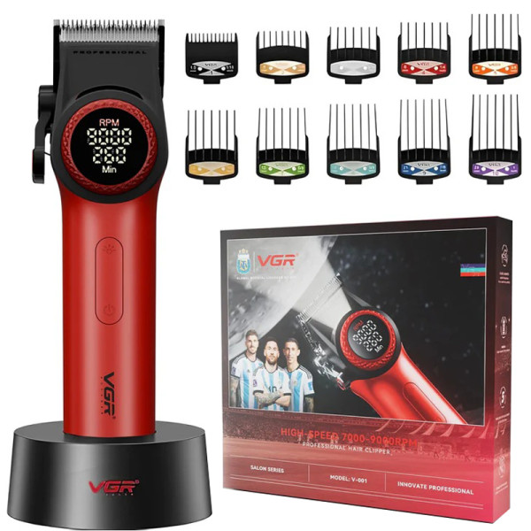 Машинка для стрижки акумуляторна 6 насадок TURBO 9000 RPM керамічне лезо золотиста VGR V-003