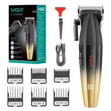Машинка для стрижки акумуляторна 6 насадок TURBO 9000 RPM керамічне лезо зелена VGR V-003