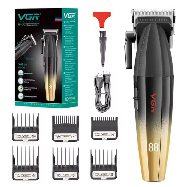 Машинка для стрижки акумуляторна 6 насадок TURBO 9000 RPM керамічне лезо зелена VGR V-003