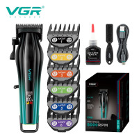 Машинка для стрижки аккумуляторная 6 насадок 9000 RPM 2500 mAh LED дисплей зеленая VGR V-279