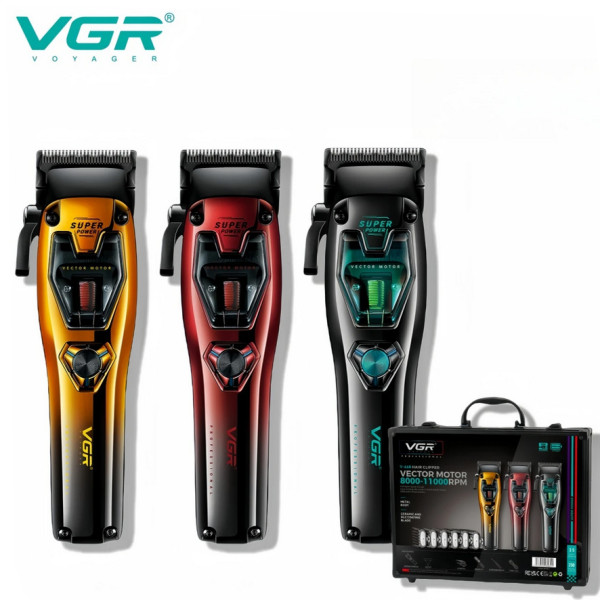 Машинка для стрижки акумуляторна 4 насадки LED дисплей VGR V-671