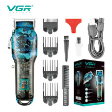 Машинка для стрижки акумуляторна 4 насадки LED дисплей VGR V-687