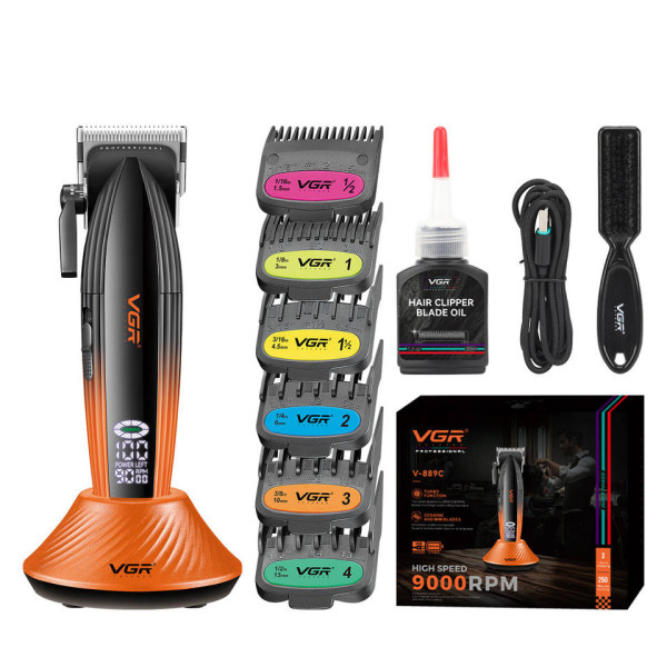Машинка для стрижки акумуляторна 4 насадки 2000 mAh LED дисплей золотиста VGR V-904