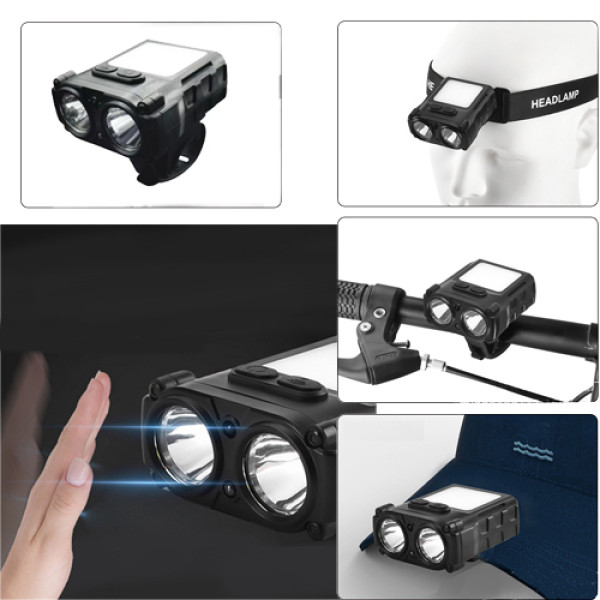 Велоліхтар налобний білий червоний датчик руху Li-Ion акумулятор Type-C Box SH-T808-2XPE-20SMD