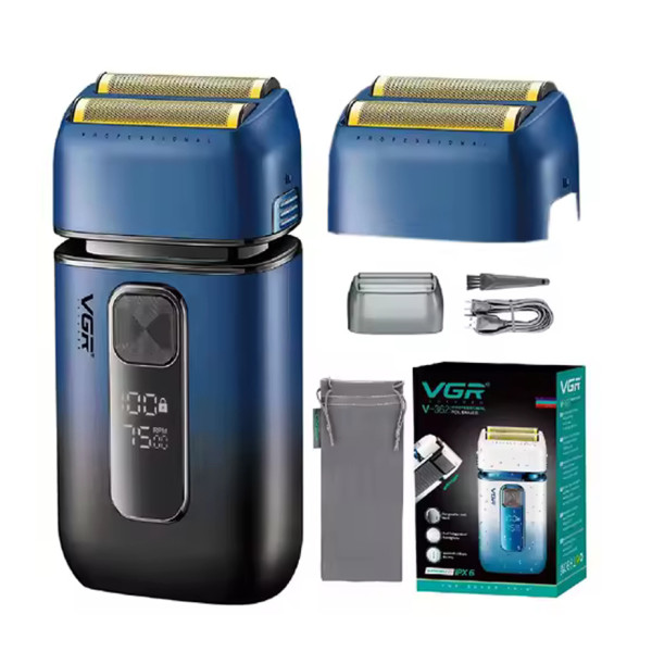 Електробритва шейвер подвійне лезо триммер IPX6 LED дисплей Blue VGR V-362