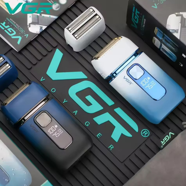 Електробритва шейвер подвійне лезо триммер IPX6 LED дисплей Blue VGR V-362