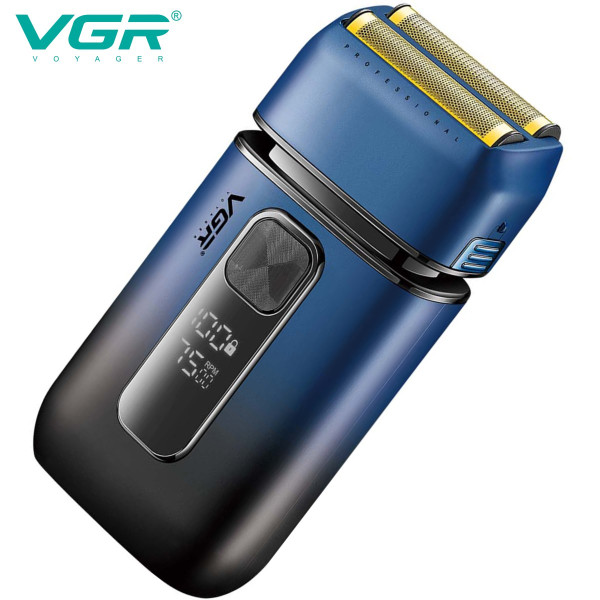 Електробритва шейвер подвійне лезо триммер IPX6 LED дисплей Blue VGR V-362