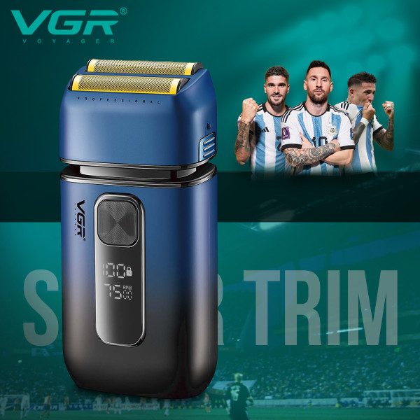 Електробритва шейвер подвійне лезо триммер IPX6 LED дисплей Blue VGR V-362