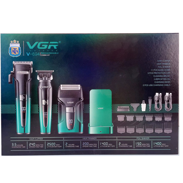 Комплект для стрижки 3 в 1 акумуляторна машинка триммер та шейвер VGR V-694 Blue