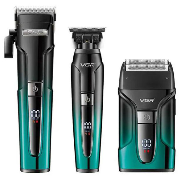 Комплект для стрижки 3 в 1 акумуляторна машинка триммер та шейвер VGR V-694 Blue