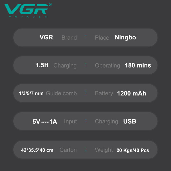 Тример 2 в 1 для носа та бороди акумуляторний 4 насадки IPX6 LED дисплей VGR V-949