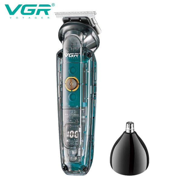 Тример 2 в 1 для носа та бороди акумуляторний 4 насадки IPX6 LED дисплей VGR V-949