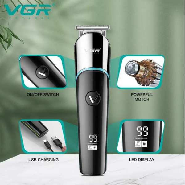 Тример акумуляторний 4 насадки LED дисплей синій VGR V-291