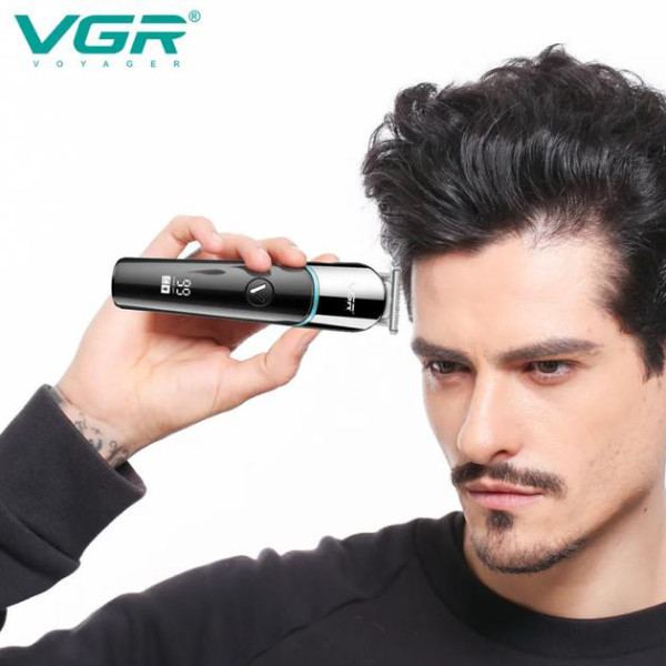 Тример акумуляторний 4 насадки LED дисплей синій VGR V-291