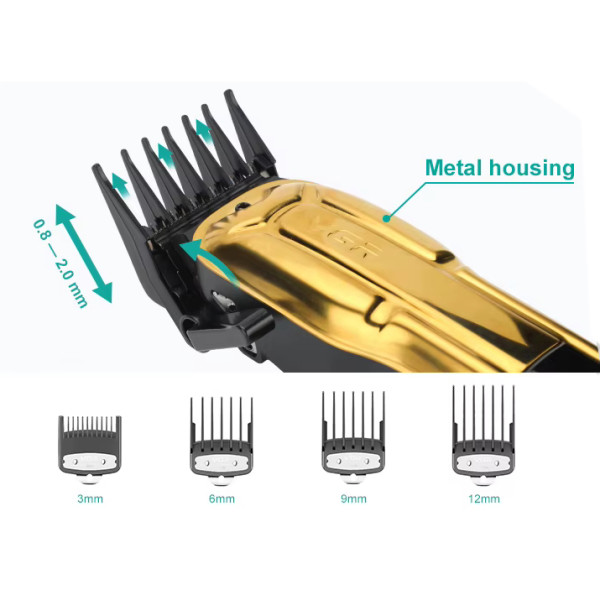 Машинка для стрижки акумуляторна 8 насадок 9000 RPM 2500 mAh LED дисплей золотиста VGR V-195