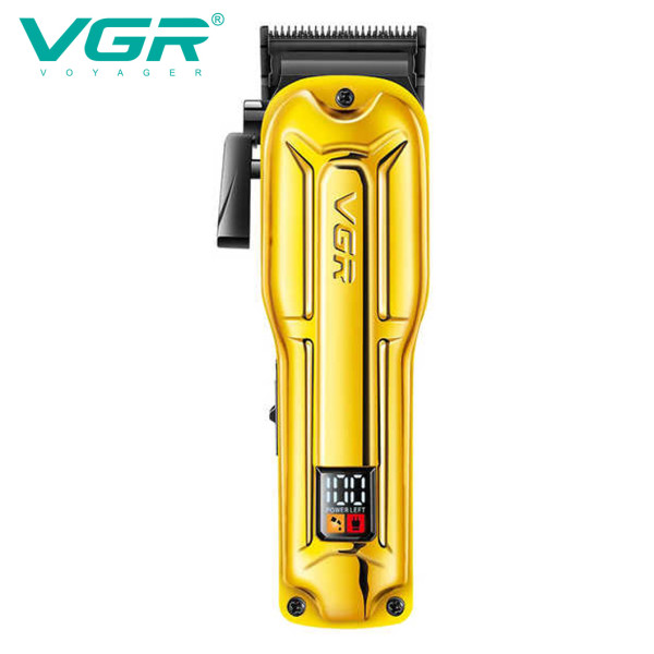 Машинка для стрижки акумуляторна 8 насадок 9000 RPM 2500 mAh LED дисплей золотиста VGR V-195