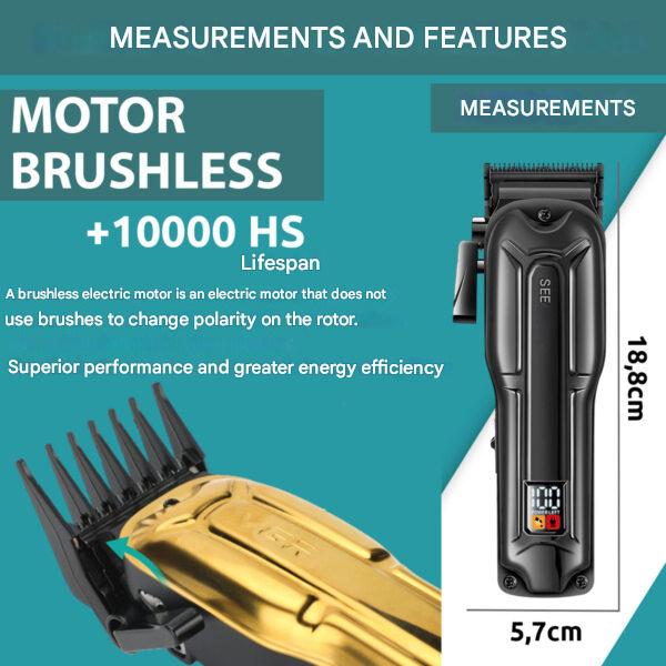 Машинка для стрижки акумуляторна 8 насадок 9000 RPM 2500 mAh LED дисплей золотиста VGR V-195