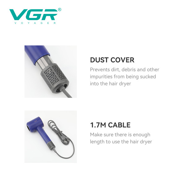 Фен професійний синій 3 рівні обдування 4 рівні температури 1600 Вт 110000 RPM VGR V-445