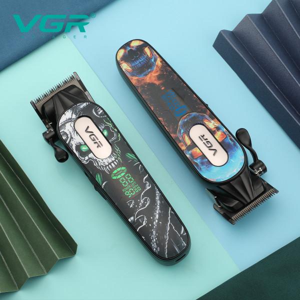 Машинка для стрижки акумуляторна 6 насадок 9000 RPM 2500 mAh LED дисплей червона VGR V-279