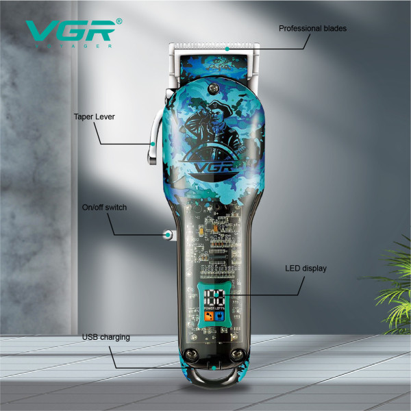 Машинка для стрижки акумуляторна 4 насадки LED дисплей VGR V-687
