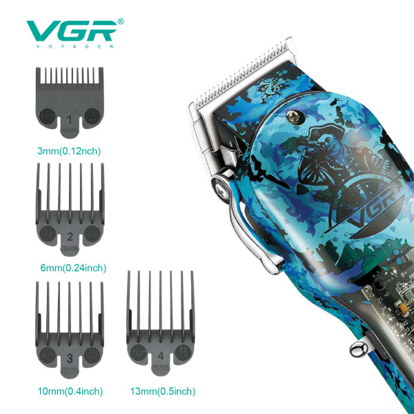 Машинка для стрижки акумуляторна 4 насадки LED дисплей VGR V-687