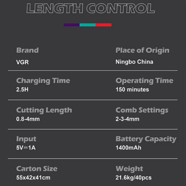 Тример акумуляторний 3 насадки LED дисплей VGR V-923